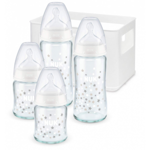 德国直邮 NUK 初生婴儿玻璃奶瓶套装 2*120ml1S + 2*240ml1M + 奶瓶筐
