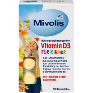 德国直邮 dm产品 Mivolis 儿童维生素D3咀嚼片 含片促进钙质吸收 60片