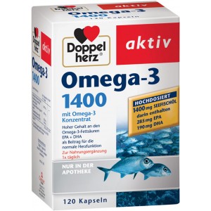 德国直邮 Doppelherz 双心 浓缩Omega-3深海鱼油1400毫克 调和血脂平稳血压 药店版 120粒