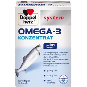 德国直邮 Doppelherz 双心 System系列 Omega-3浓缩鱼油胶囊 30粒/60粒/120粒